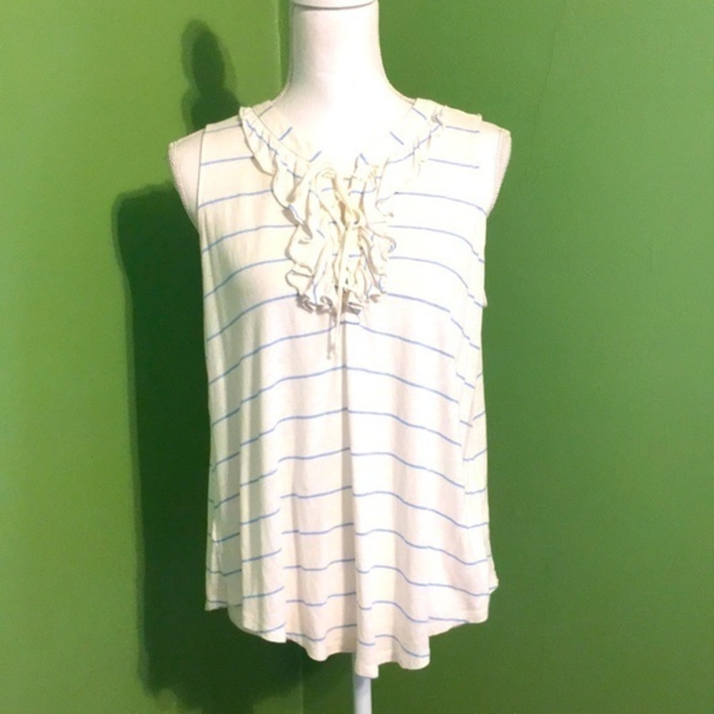 Ann‎ Taylor Loft cream /blue sleeveless top